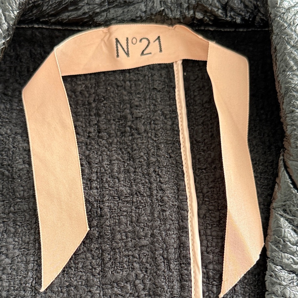 No. 21 Black Faux Leather Long Coat - Women's Jacket Sz 44 - US 8 - Picture 6 of 8